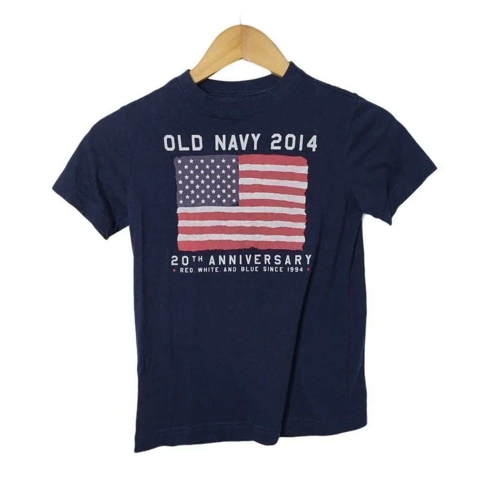 Old Navy Patriotic USA Flag Graphic Tee 20th Anniversary Navy Blue Unisex Kids S